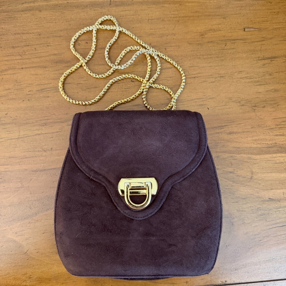 Vintage Frenchy of California Crossbody Bag Women's Brown Suede Gold Tone Chain
